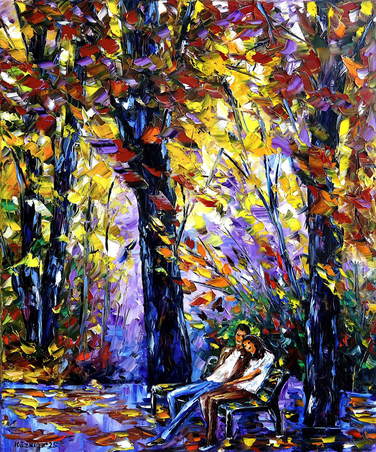 Paar auf der Bank Mirek Kuzniar Original painting for sale