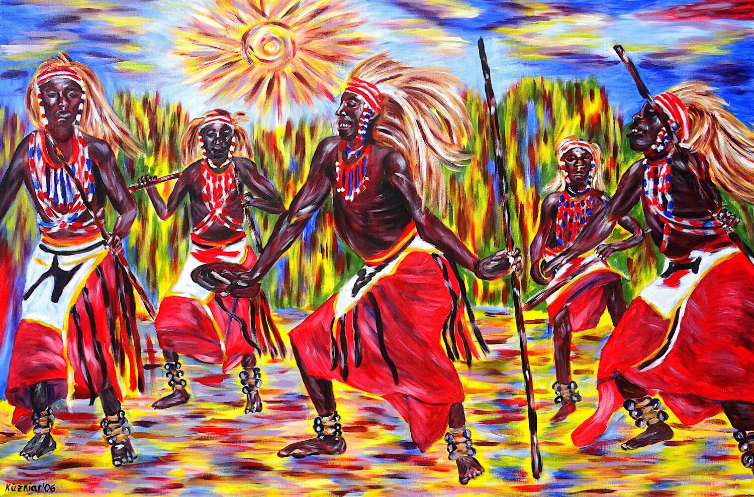 Der Kriegstanz der Watussi Mirek Kuzniar Original painting for sale
