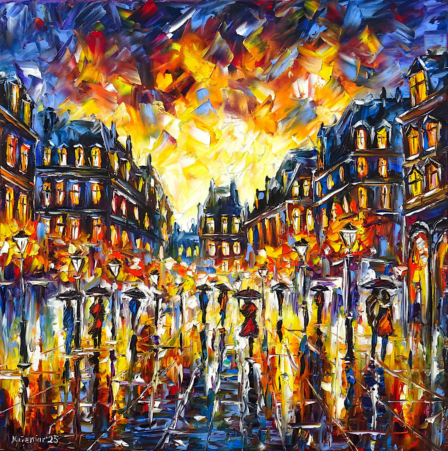 Stadt im Abendregen Mirek Kuzniar Original painting for sale