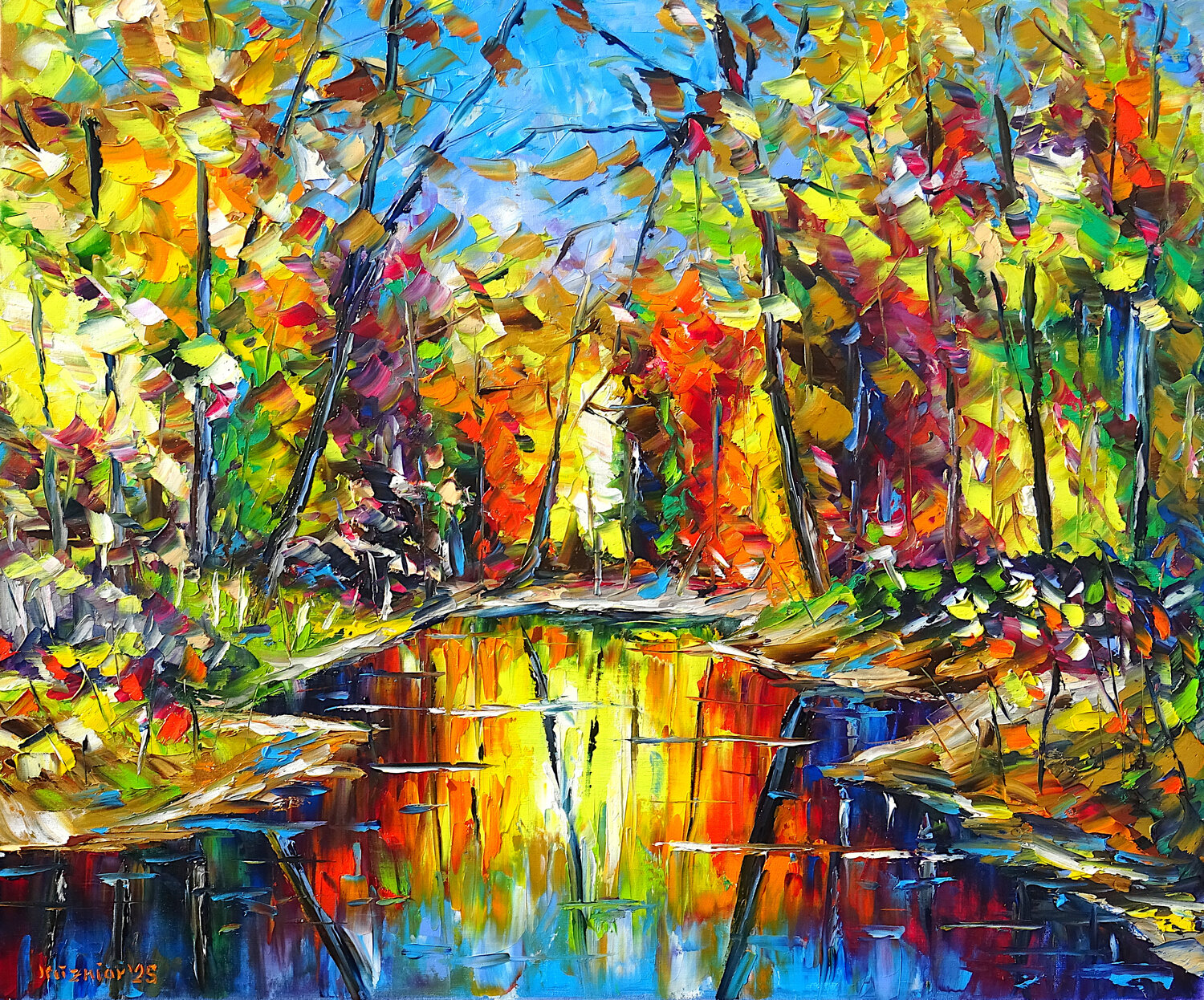 Herbstliche Teichimpression Mirek Kuzniar Original painting for sale