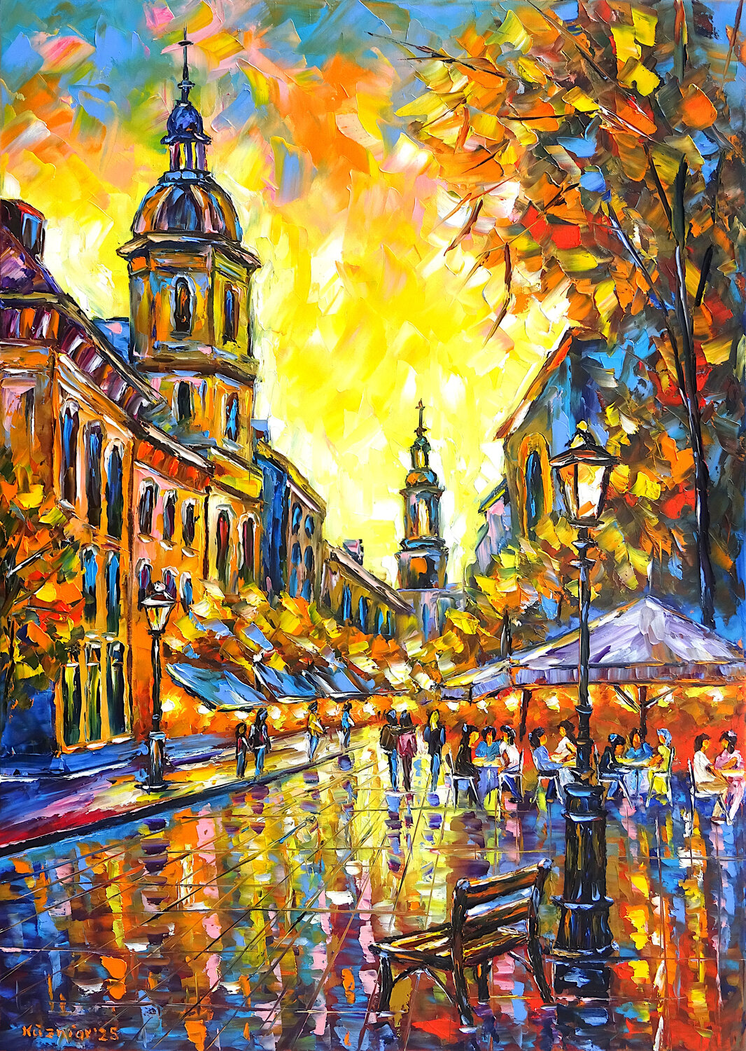 Stadt im Abendlicht Mirek Kuzniar Original painting for sale