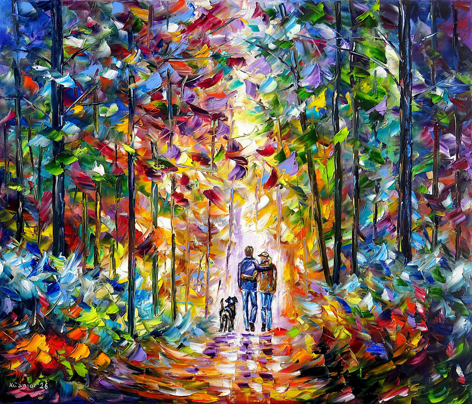 Im violetten Herbstwald Mirek Kuzniar Originalgemälde zu verkaufen