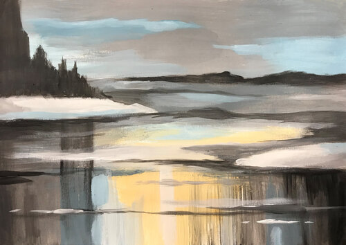 Azure Trace - Gray Blue Abstract Landscape by Dmitry King, Painting for Sale on Select