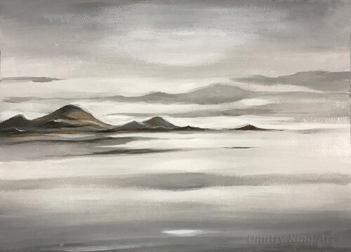 In the middle of stillness - minimalist abstract landscape, gray calming painting by Dmitry King, Painting for Sale on Select