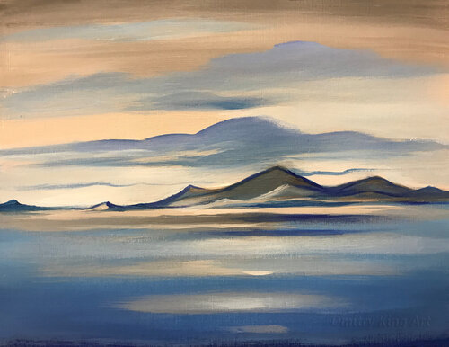 Quiet Night - Blue Beige Luxury Landscape Art for Living Room by Dmitry King, Painting for Sale on Select