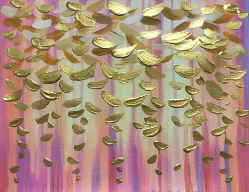 Aurora - large textured gold pink abstract painting by Dmitry King, Painting for Sale on Select