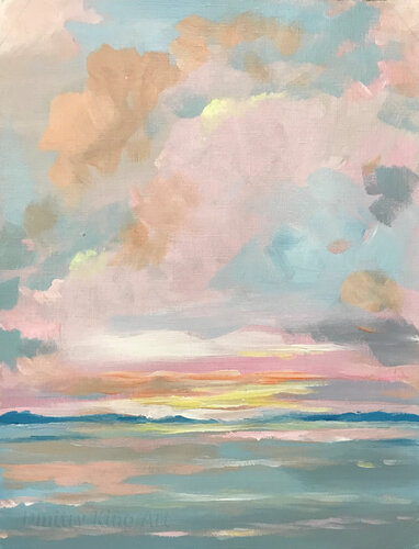 Quiet Joy - Large Soft Sunset Sky with Dramatic Clouds Wall Art by Dmitry King, Painting for Sale on Select