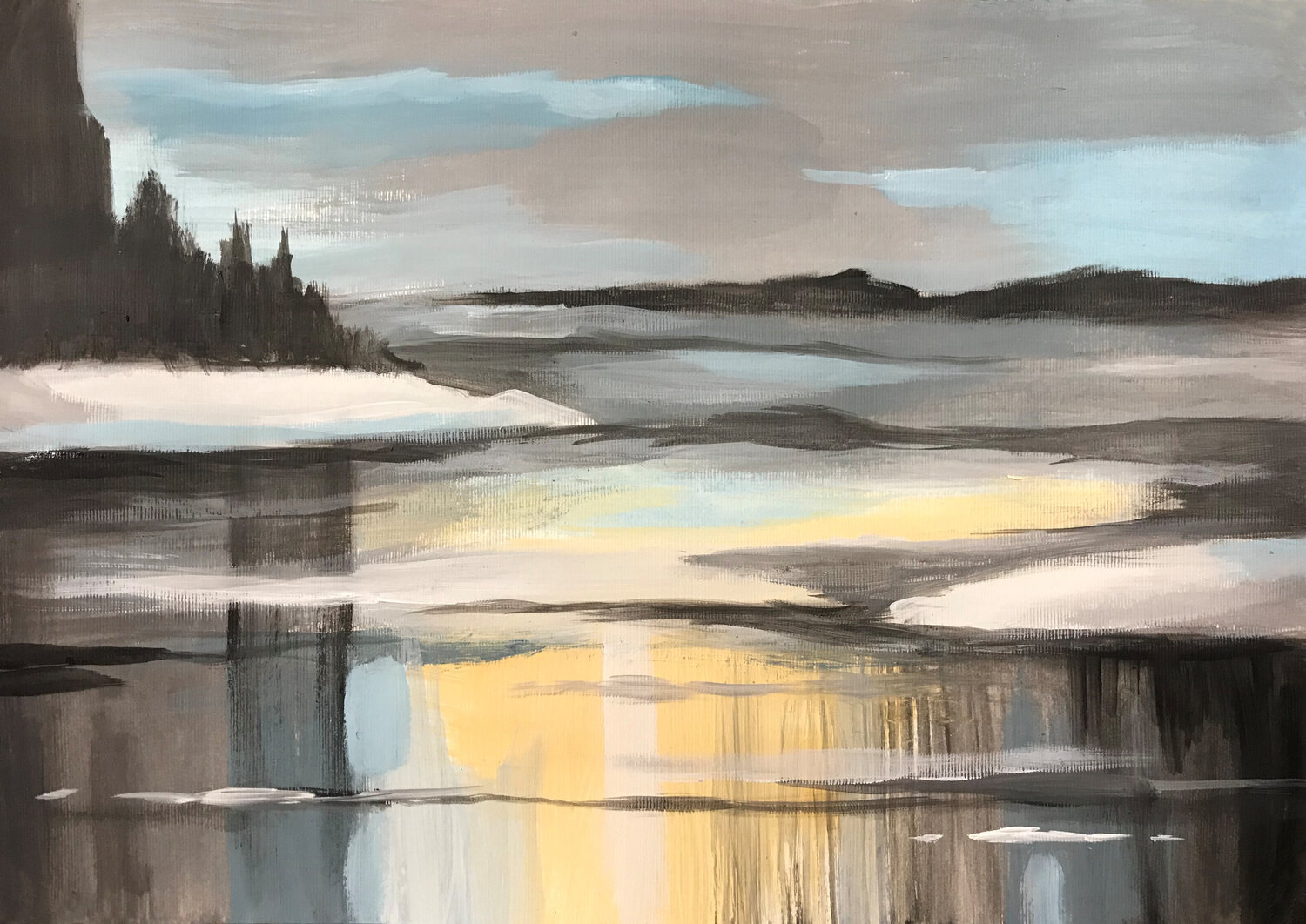 Azure Trace - Gray Blue Abstract Landscape Dmitry King Original painting for sale