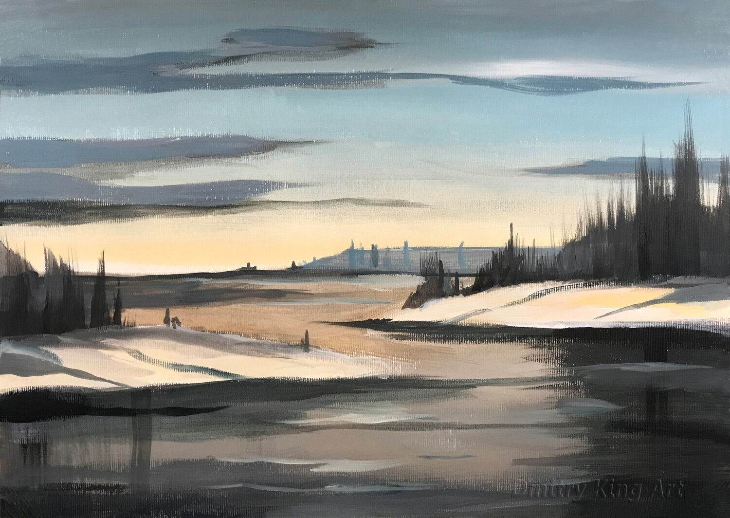 Quiet Reflection - Gray Blue Abstract Landscape Dmitry King Original painting for sale