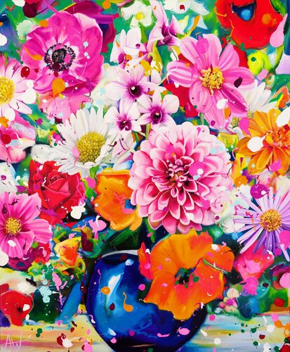 Blooming Whimsey -  Colorful Flowers inspired by Van Gogh by Angie Wright, Painting for Sale on Select