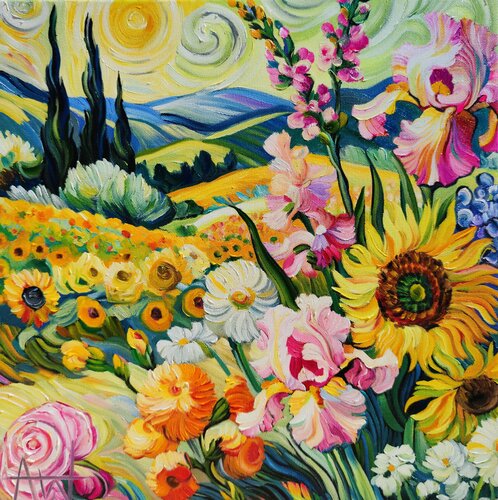 Sunflower Honey  - Inspired by Van Gogh by Angie Wright, Painting for Sale on Select