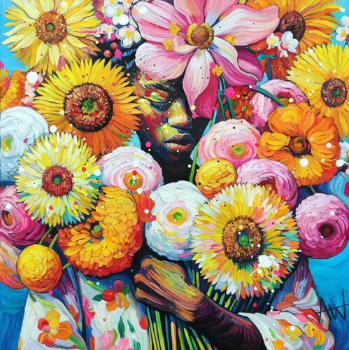 Flower Girl - Floral Portrait by Angie Wright, Painting for Sale on Select