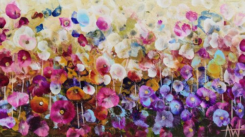 Violet Wildflowers – Expressive Abstract Floral Landscape by Angie Wright, Painting for Sale on Select