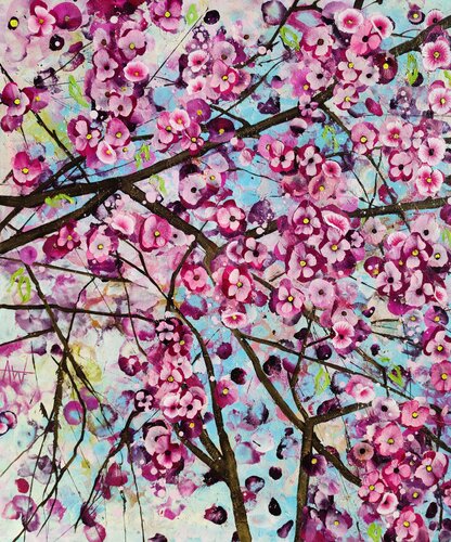 Sakura Kiss - Springtime Pink Cherry Blossom by Angie Wright, Painting for Sale on Select