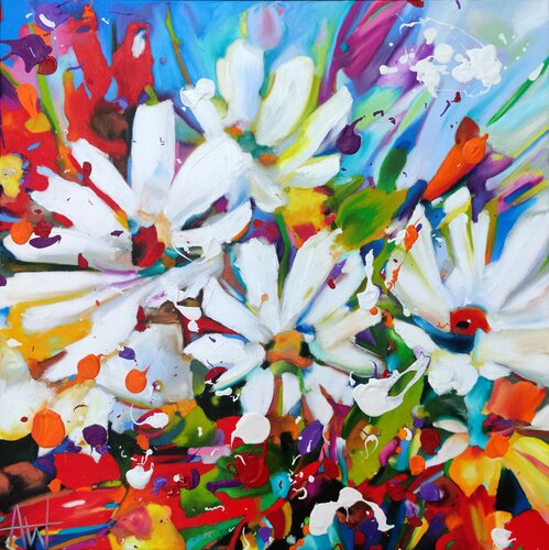 Daisies in the Wind by Angie Wright, Painting for Sale on Select