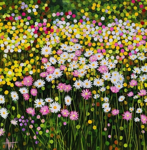 Daisies in the Wind by Angie Wright, Painting for Sale on Select