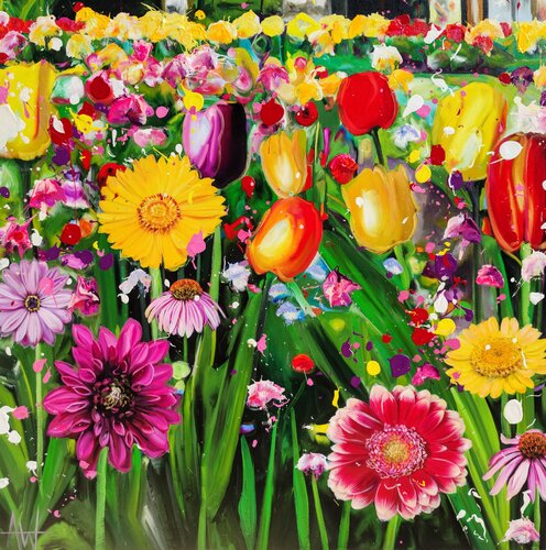 you made the whole world bloom - Vibrant Yellow Flower Landscape by Angie Wright, Painting for Sale on Select