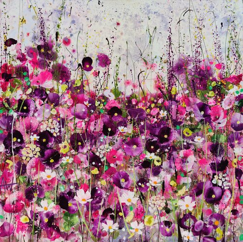 where love grows wild -  Pink Flower Meadow Landscape by Angie Wright, Painting for Sale on Select
