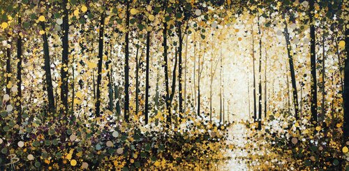 The Promise of Light - Large Expressive Landscape in Neutrals and Gold by Angie Wright, Painting for Sale on Select