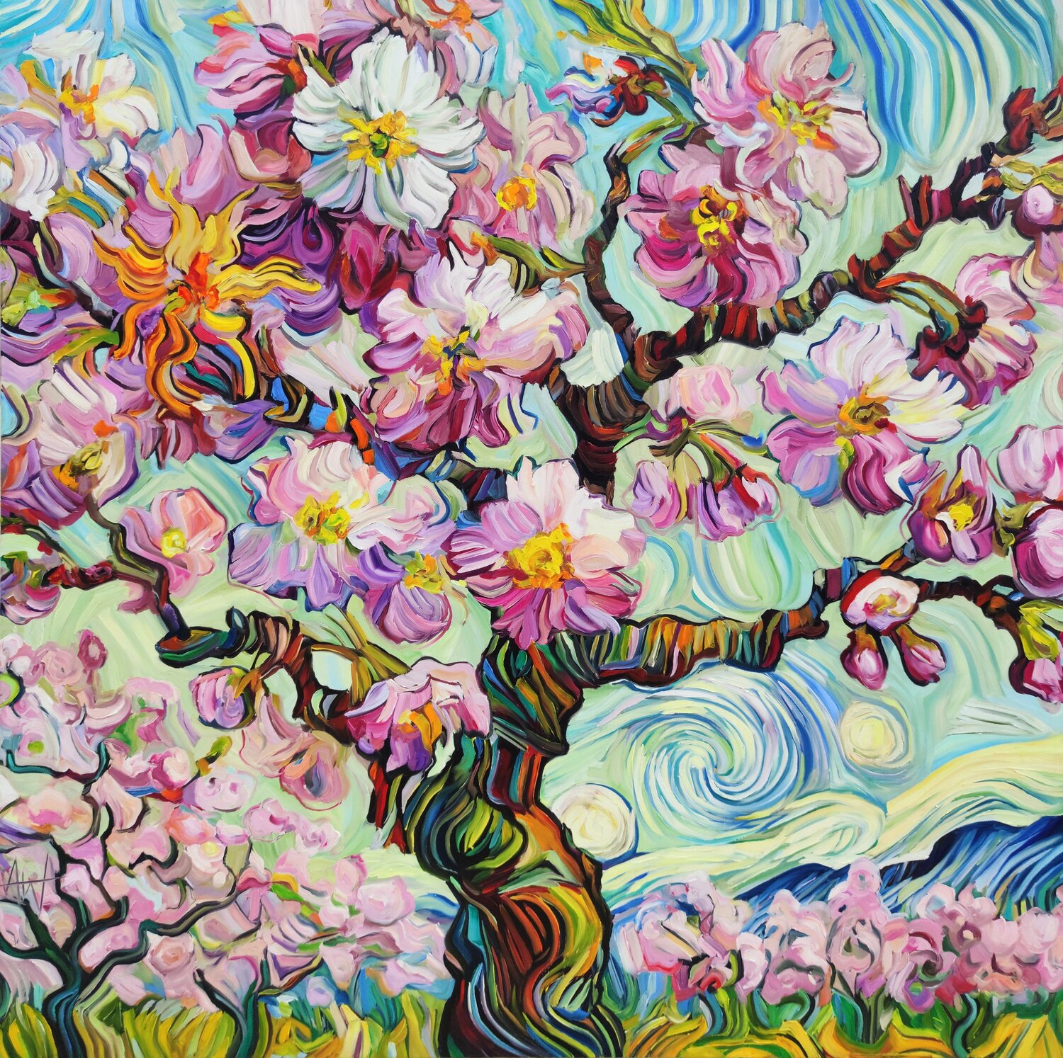Sakura Song - Cherry Blossom Tree in Van Gogh Style Angie Wright Original painting for sale