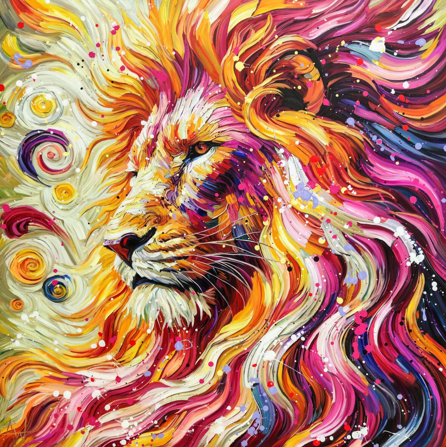 Baber Sher - Portrait of a Lion Angie Wright Original painting for sale