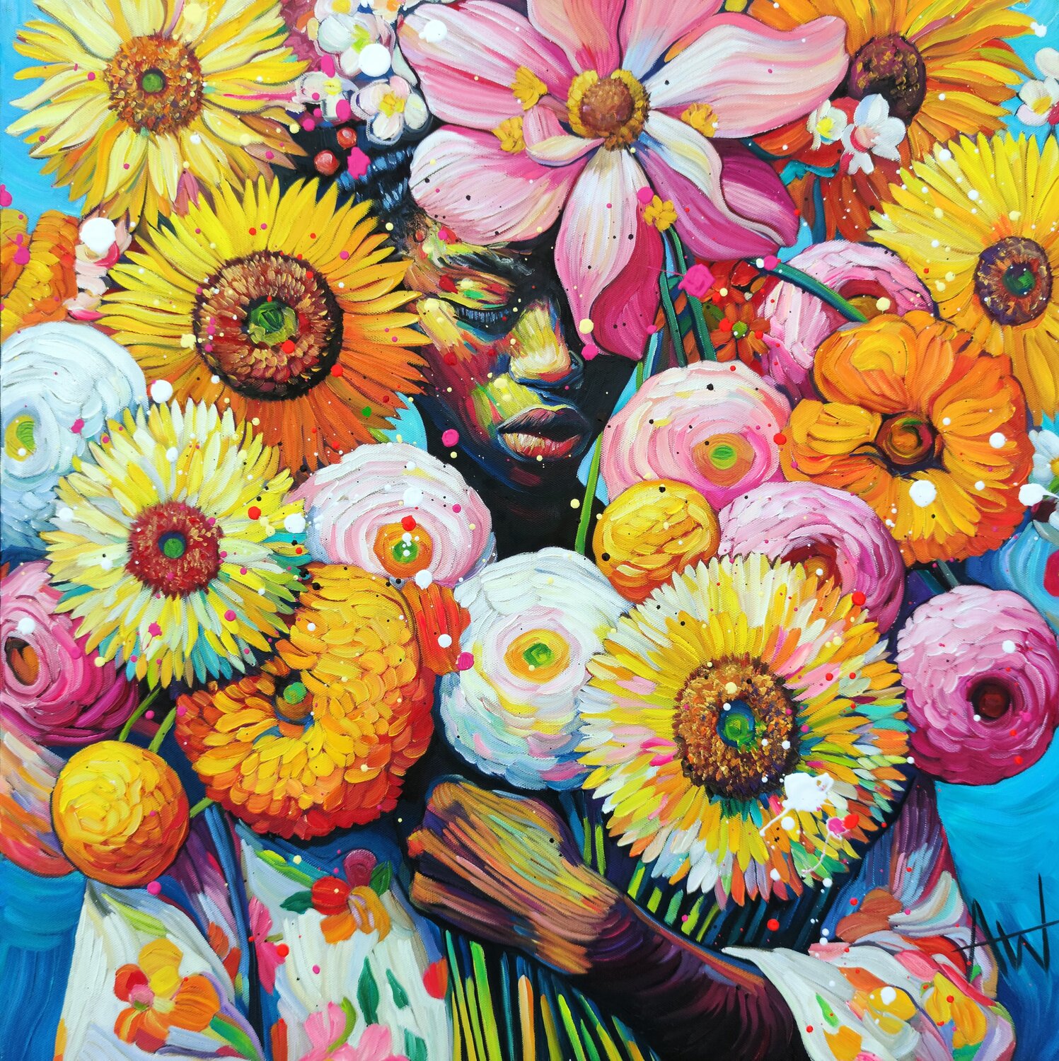 Flower Girl - Floral Portrait Angie Wright Original painting for sale