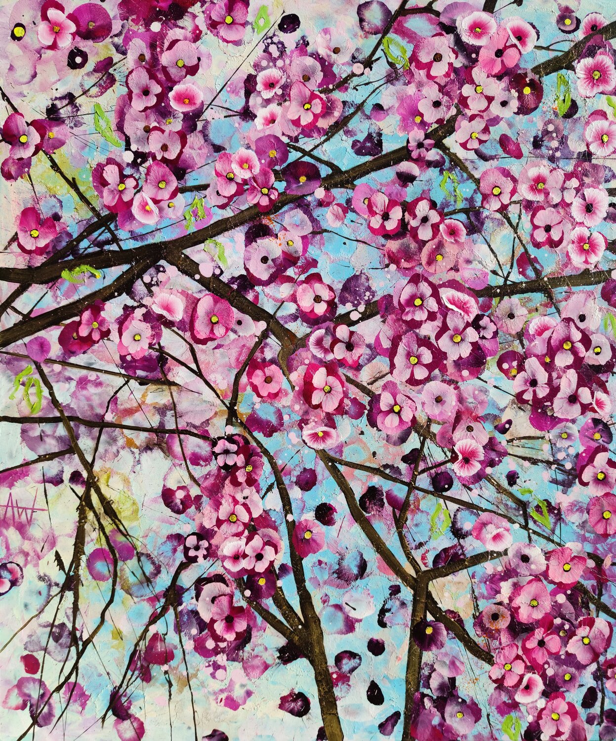 Sakura Kiss - Springtime Pink Cherry Blossom Angie Wright Original painting for sale