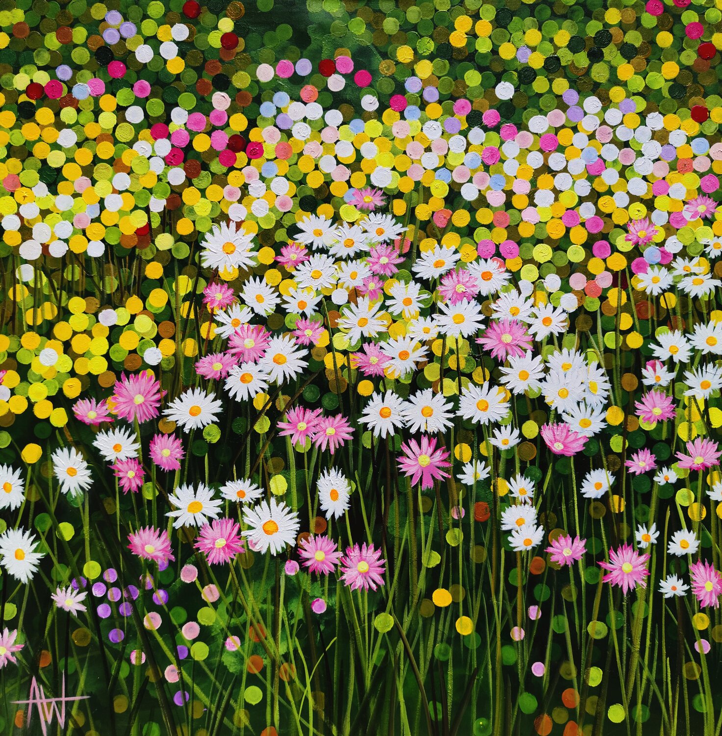 Daisies in the Wind Angie Wright Original painting for sale
