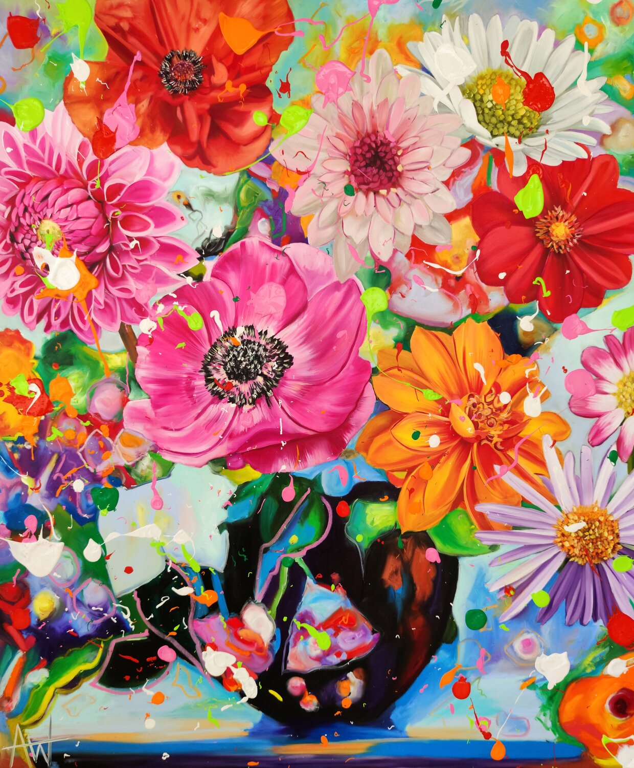 Bloom Brightly - Vibrant Flowers Angie Wright Original painting for sale
