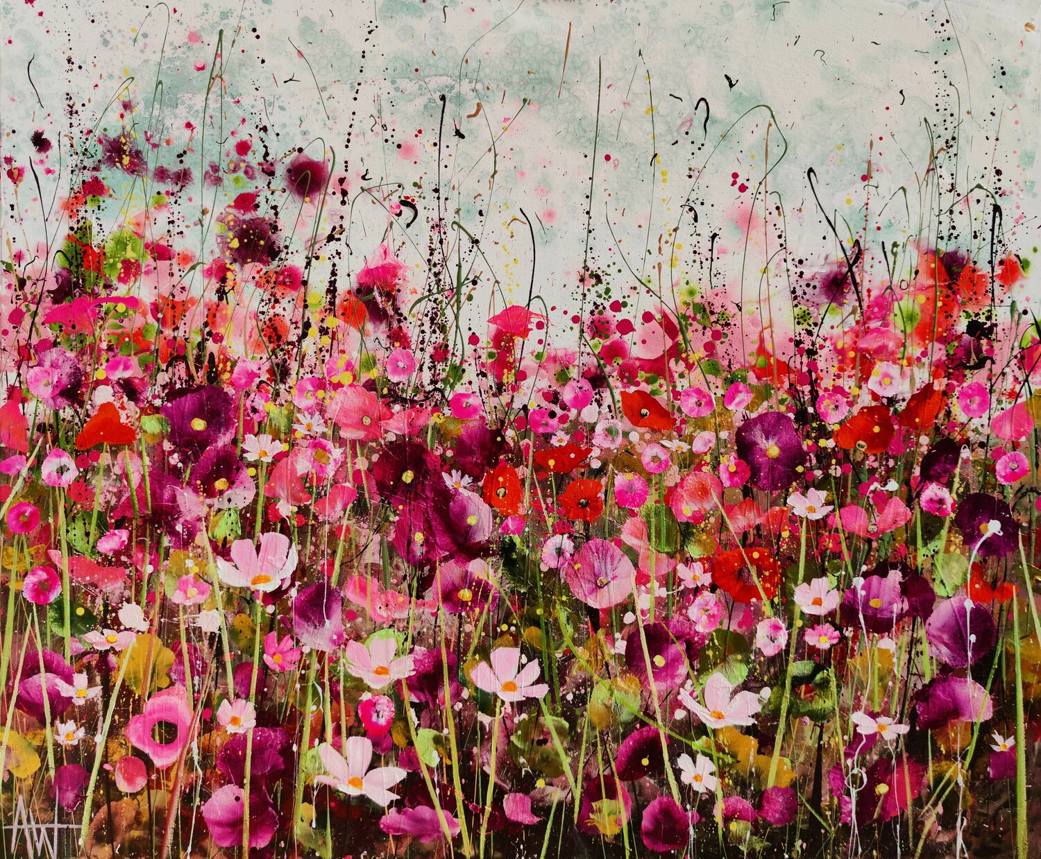 when you kiss me i blush - Wildflower Landscape Angie Wright Original painting for sale
