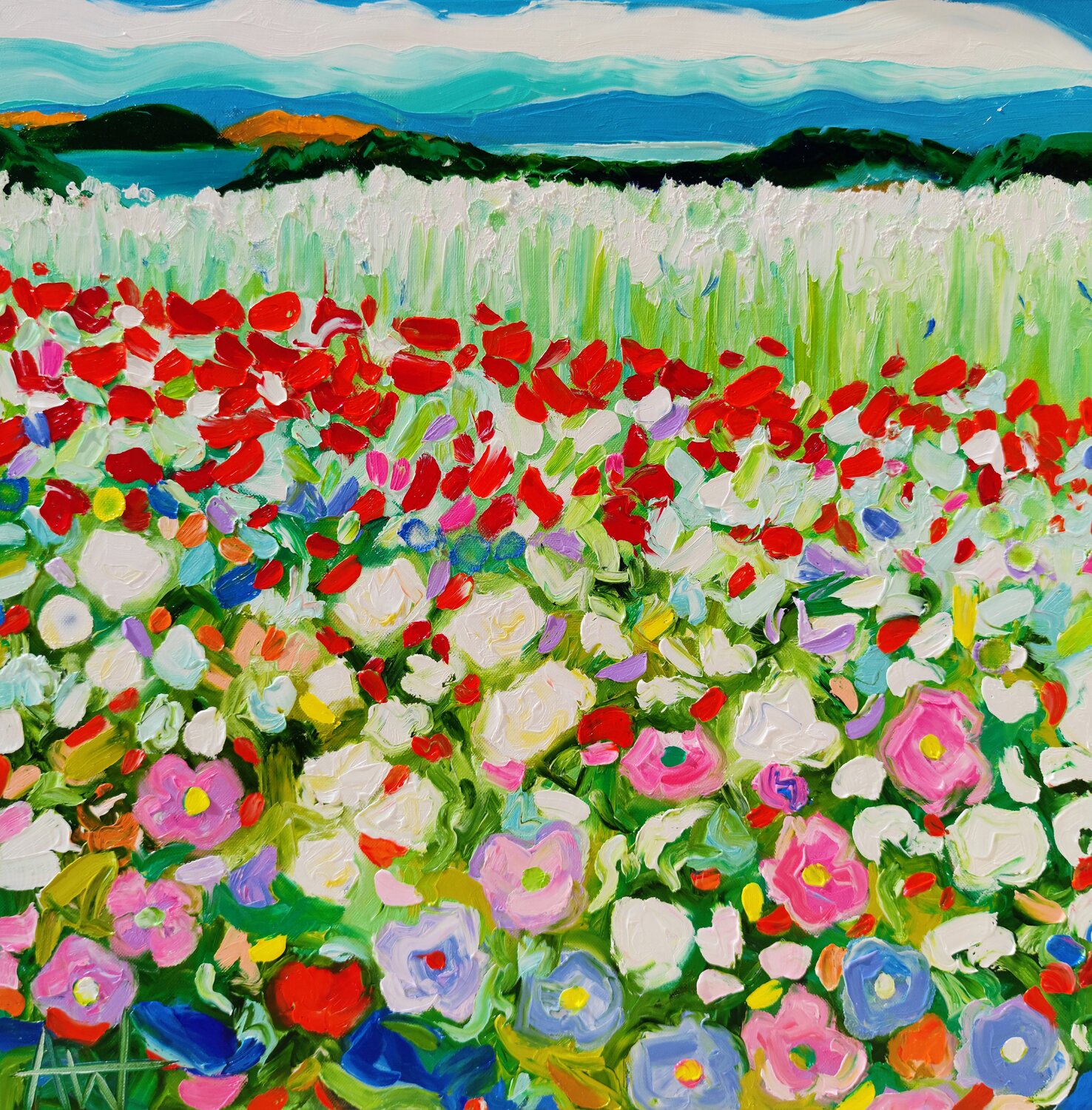 somewhere i'd rather be - Poppy Field Landscape Angie Wright Original painting for sale