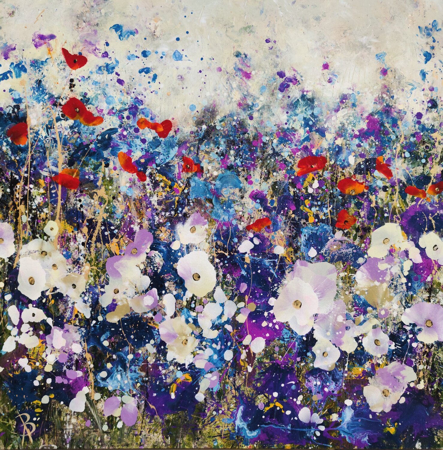 The Chaos of Beautiful - Poppies and Irises Angie Wright Original painting for sale