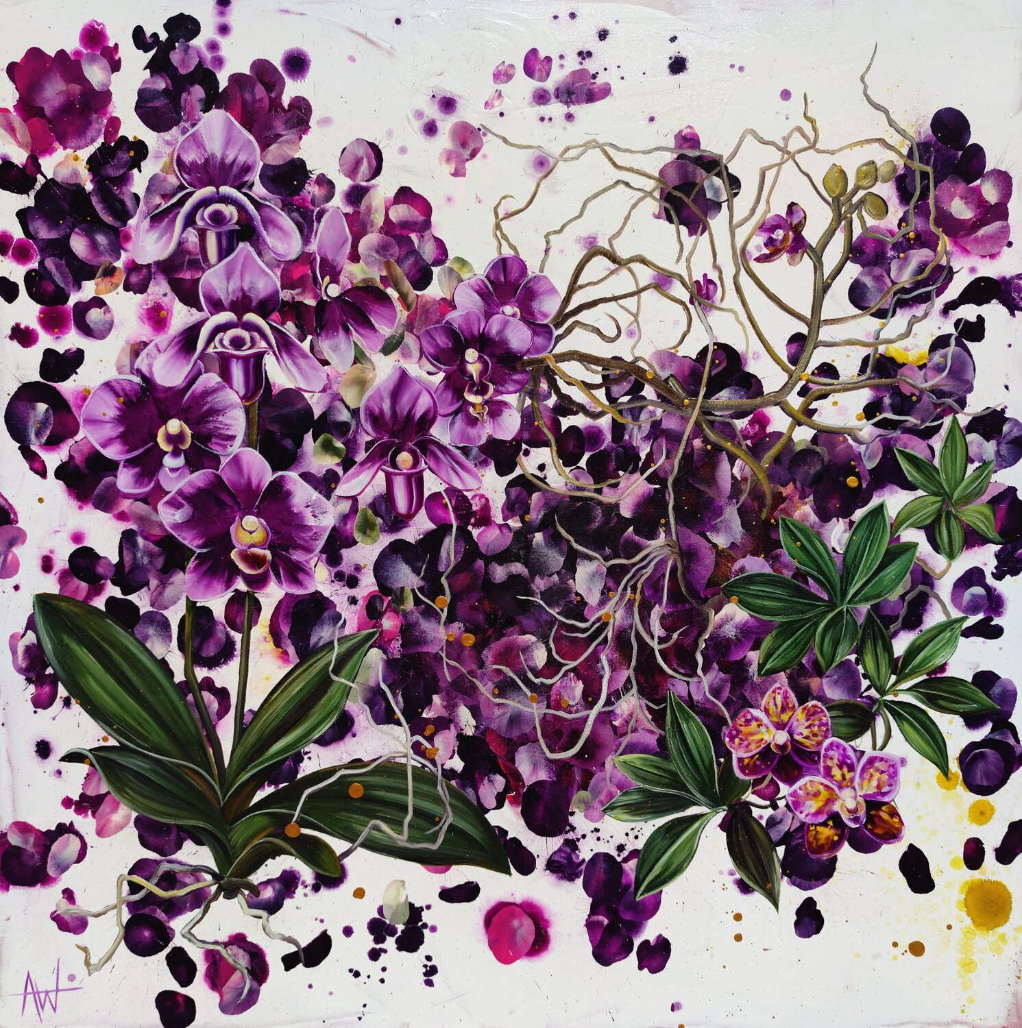Beautifully Entangled - Purple Orchid Study Angie Wright Original painting for sale
