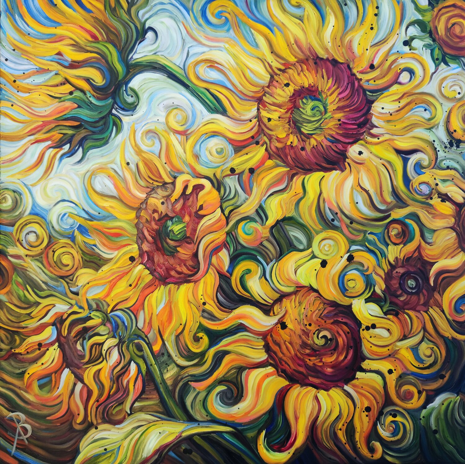 A Field of Golden Suns - inspired by Van Gogh Angie Wright Original painting for sale