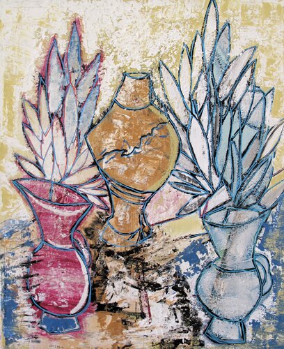 Composition aux pots de fleurs by Guillaume Defins, Painting for Sale on Select