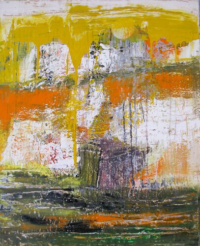 Abstraction jaune orangée # 6 by Guillaume Defins, Painting for Sale on Select