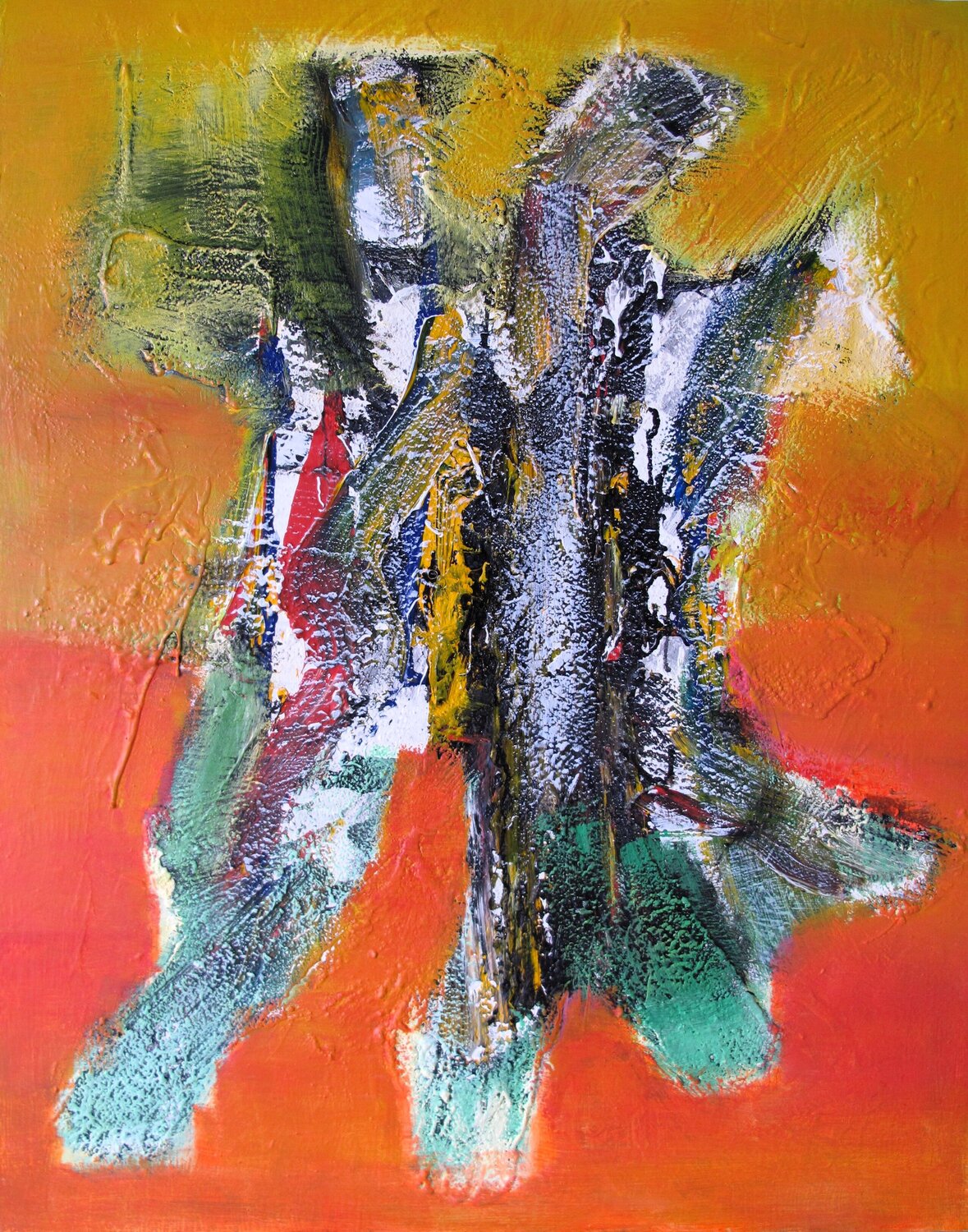 Abstraction jaune orangée # 2 Guillaume Defins Original painting for sale