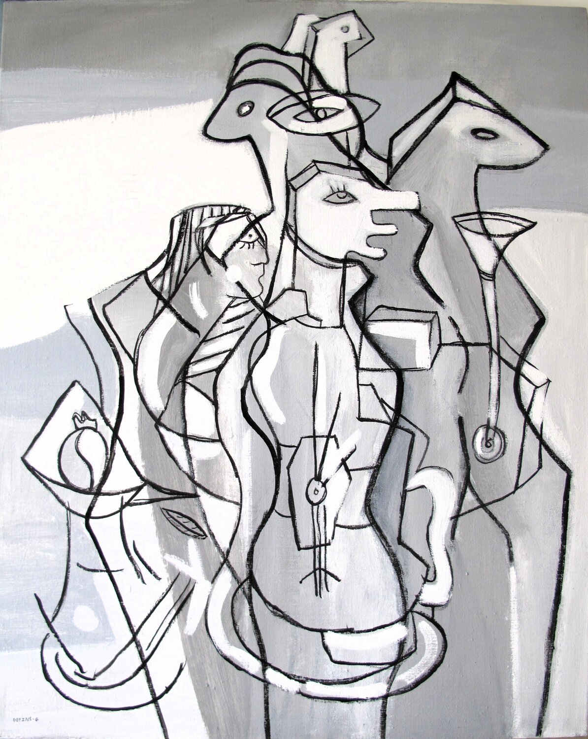 Série cubisme "Guitare # 6 Guillaume Defins Original painting for sale
