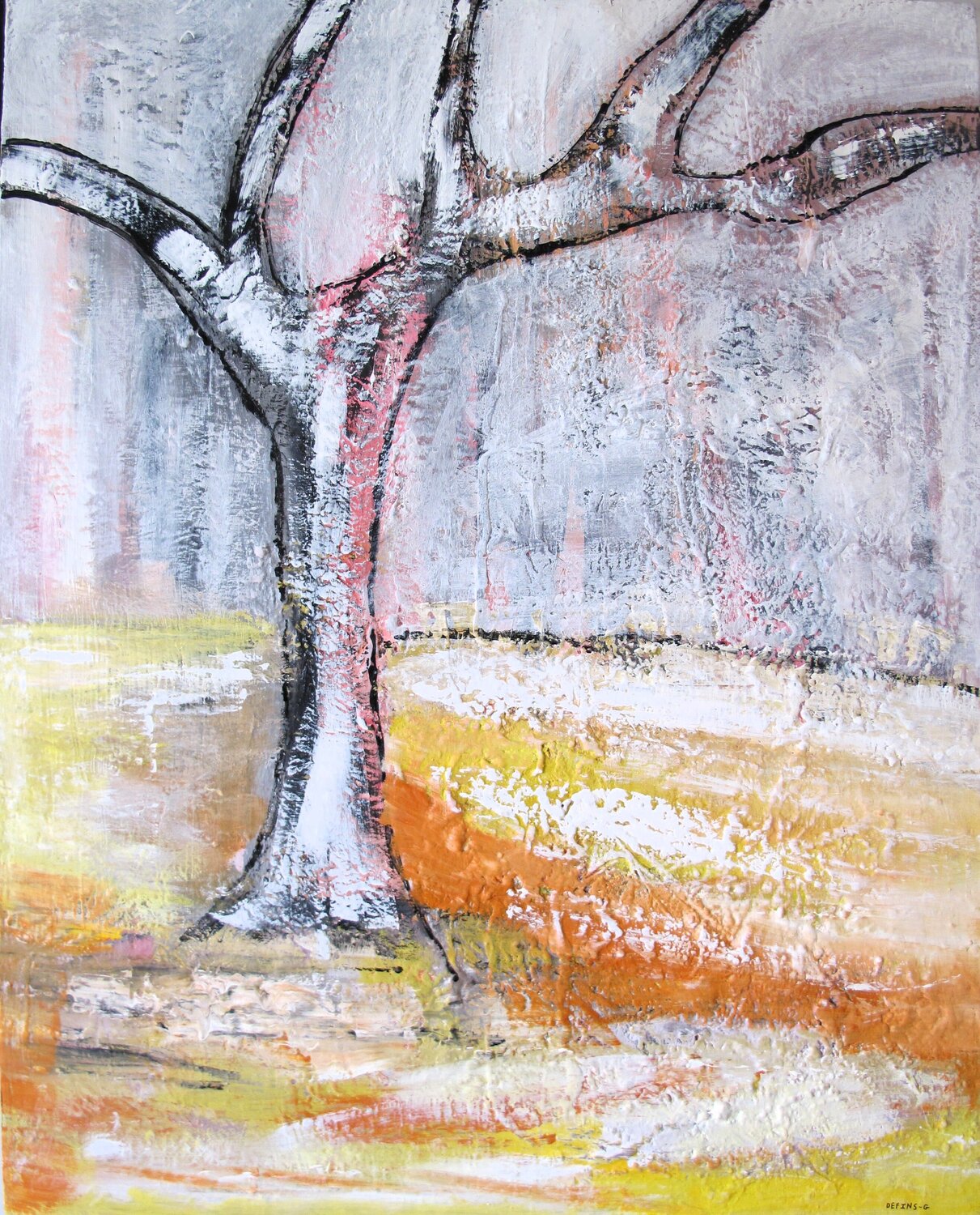 Arbre au milieu d'un endroit calme Guillaume Defins Original painting for sale