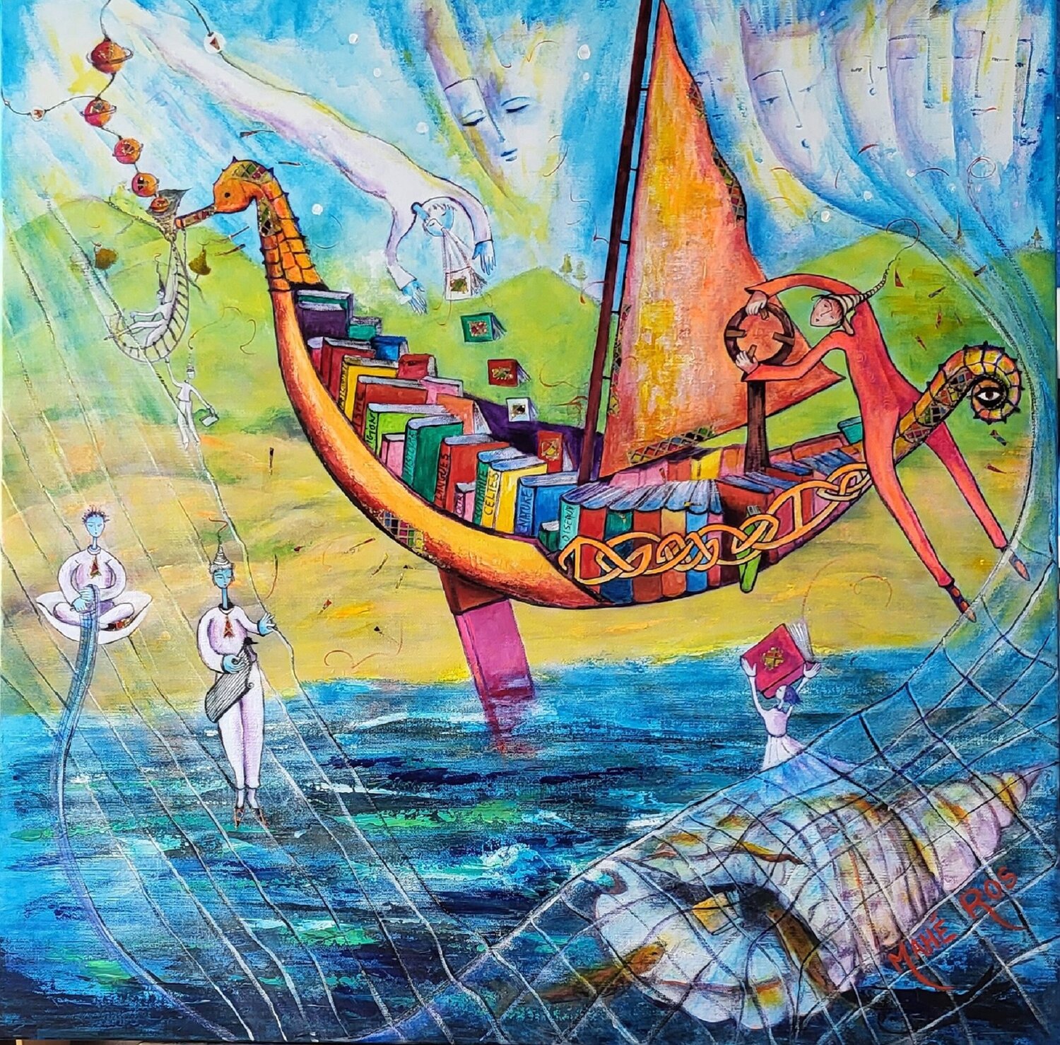 Le bateau livres Mahé Ros Original painting for sale