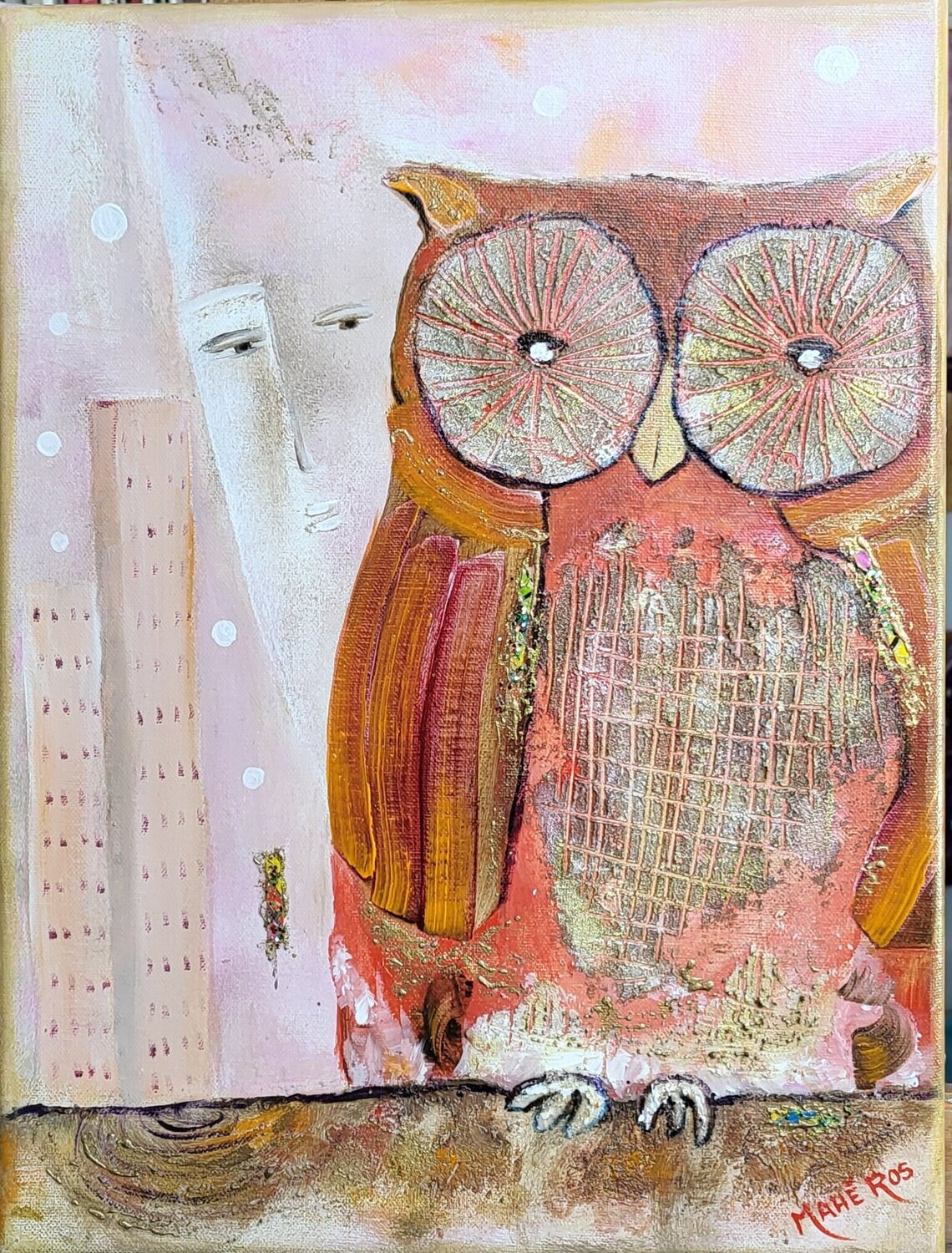 Hibou d'or Mahé Ros Original painting for sale