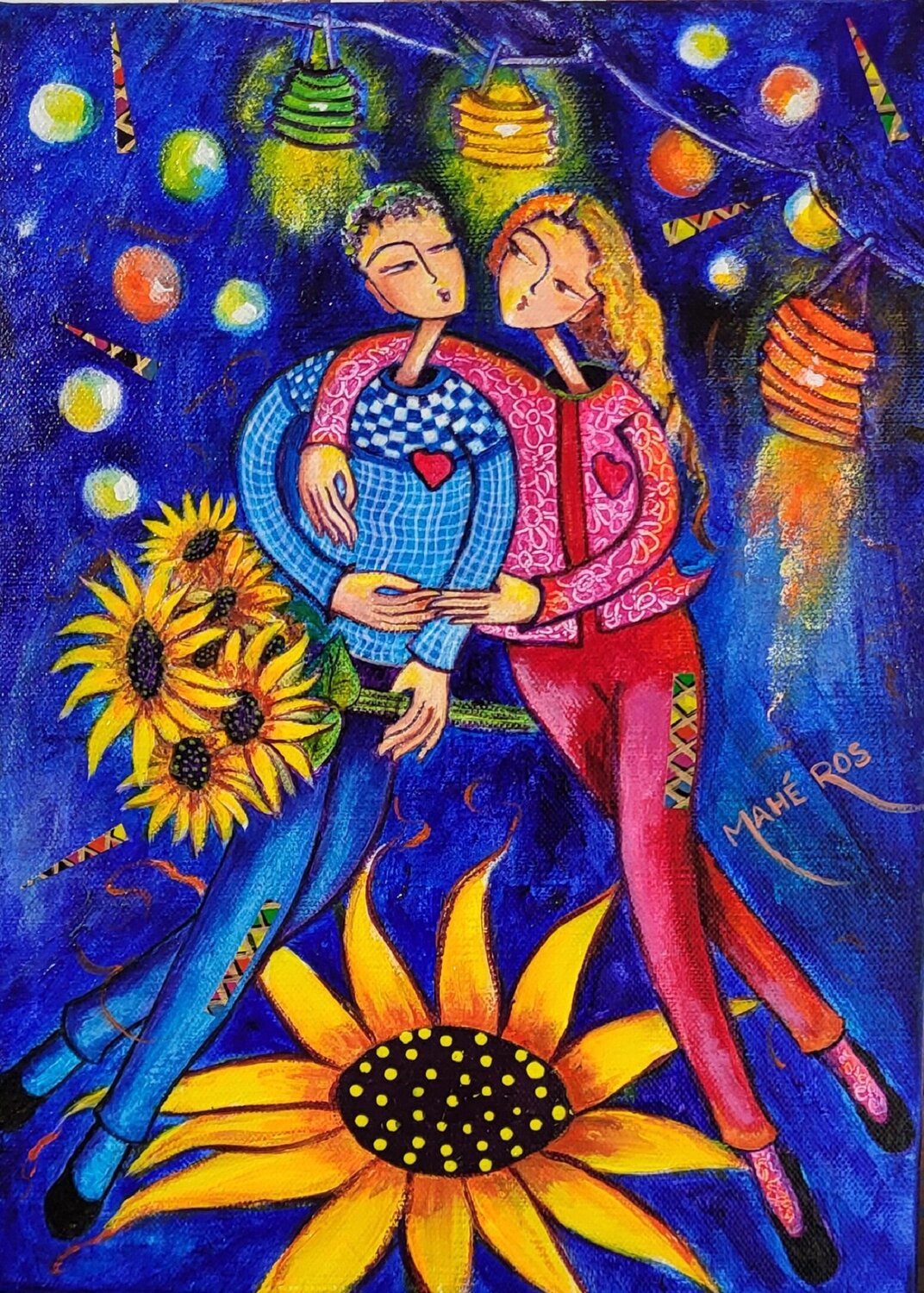 Duo en fête Mahé Ros Original painting for sale