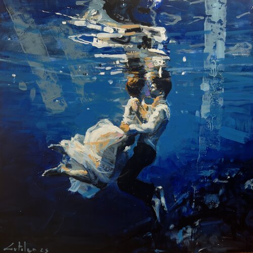 Un Beso bajo el agua by Marco Ortolan, Painting for Sale on Select