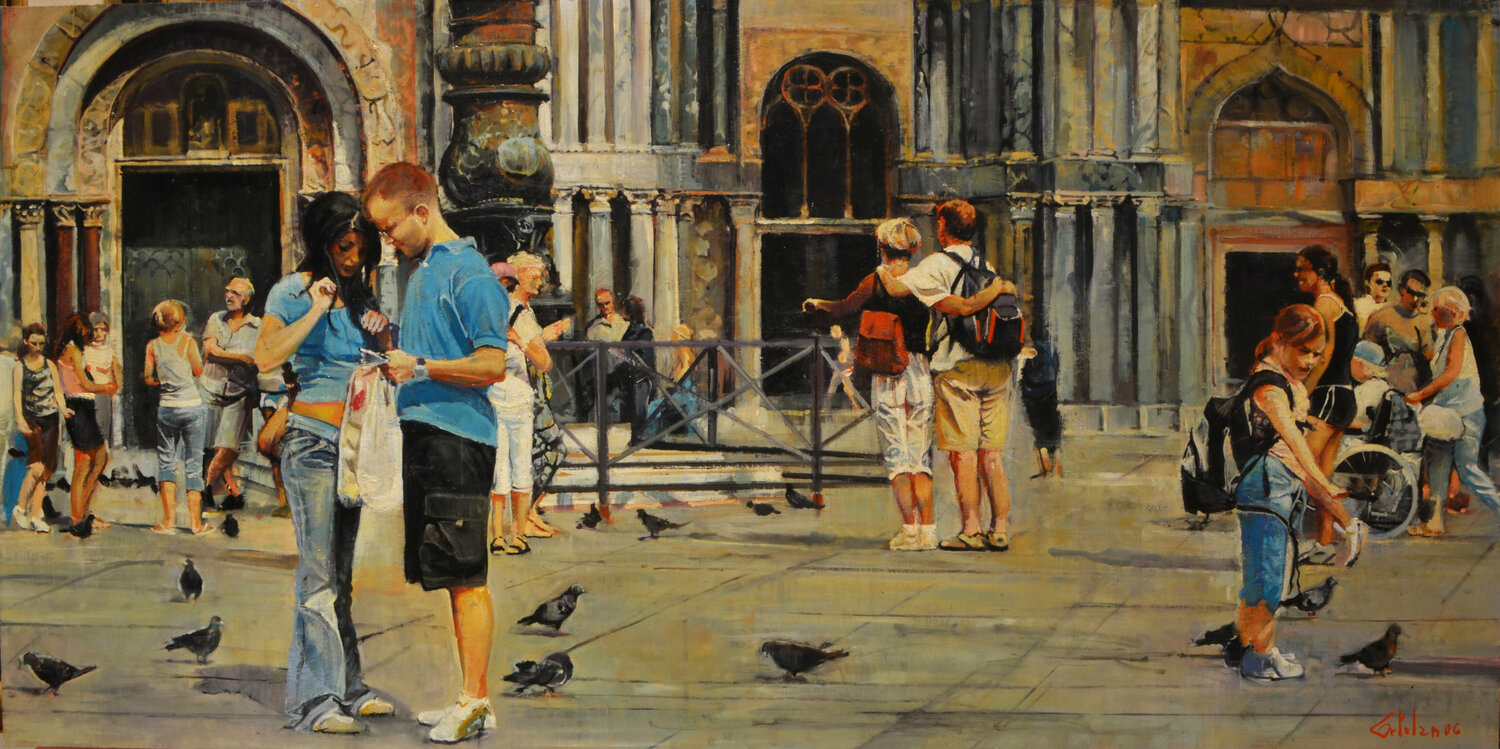 En  Plaza San Marco Marco Ortolan Originalgemälde zu verkaufen