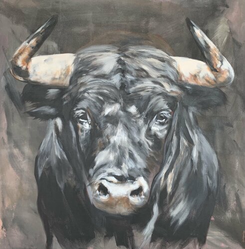 Toro  - Black and White by Anjuta Schneider, Painting for Sale on Select