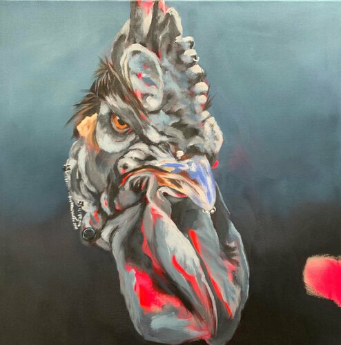 "Tatoos will follow (Rooster)"" by Anjuta Schneider, Painting for Sale on Select