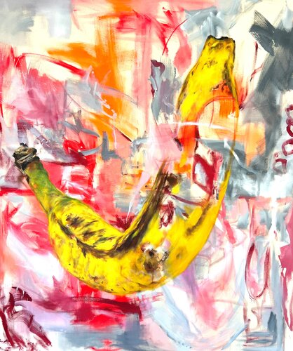Crooked banana in metaverse by Anjuta Schneider, Painting for Sale on Select