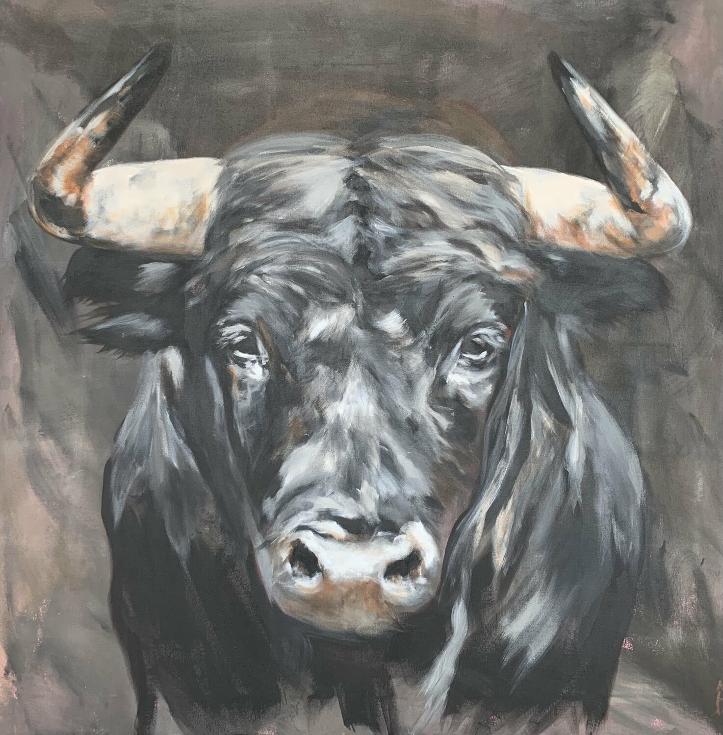 Toro  - Black and White Anjuta Schneider Original painting for sale