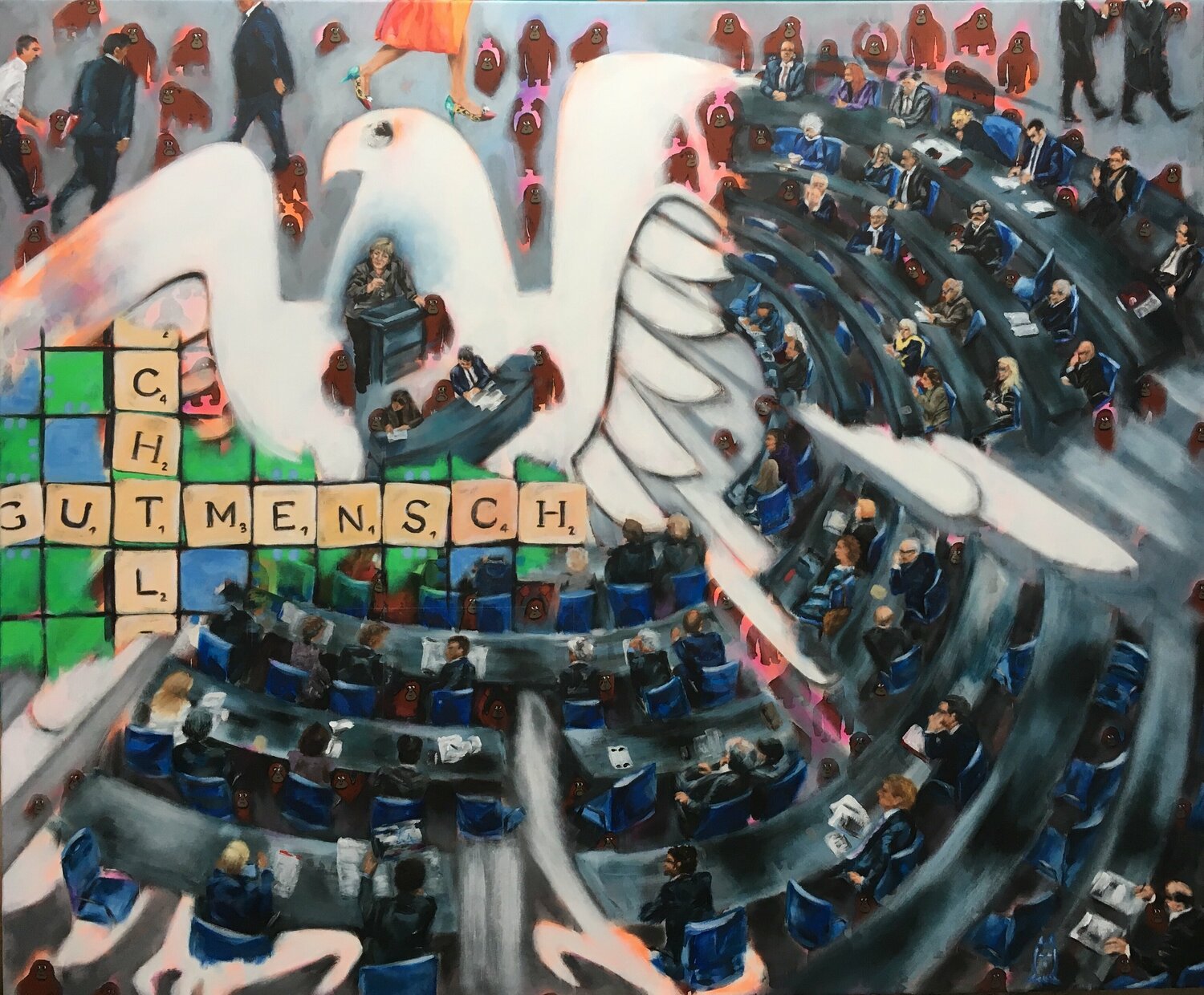 Affentheater Anjuta Schneider Original painting for sale