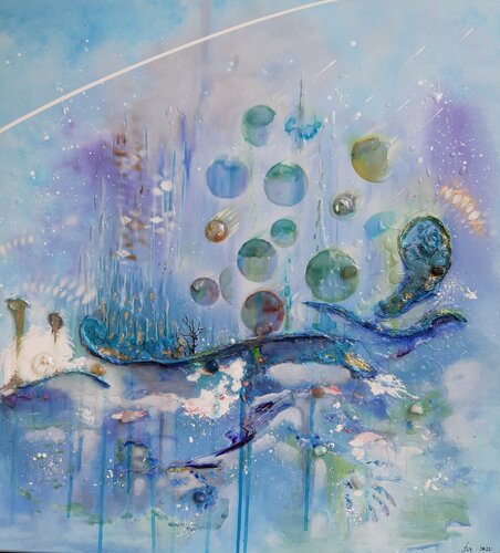 L'Eden des Planètes Bleues by Frédérique Chabin-Rivière, Painting for Sale on Select